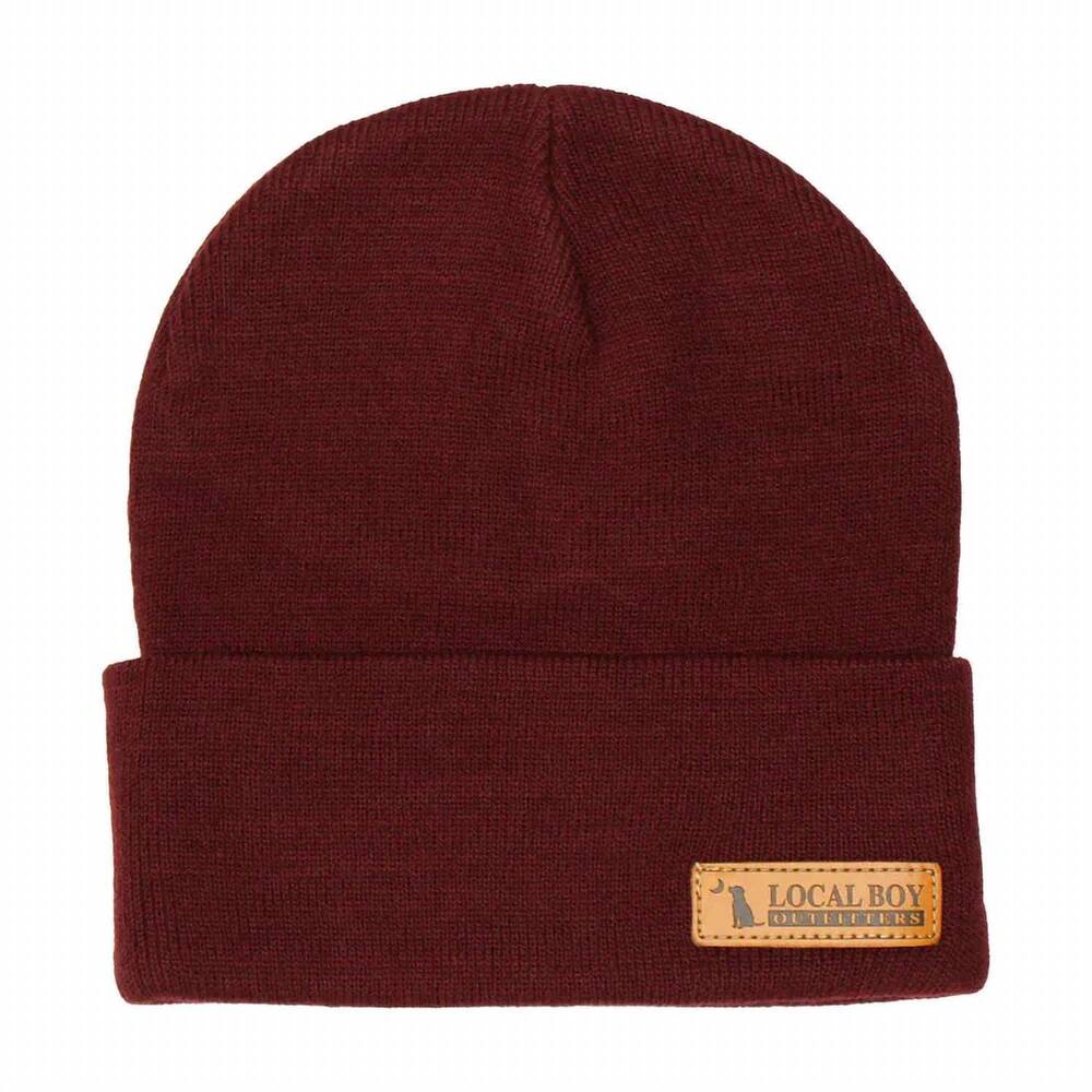 NEW LOCAL BOY OUTFITTERS men's leather label beanie in garnet